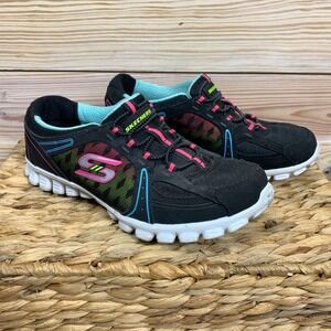 Skechers Shoes Womens 5‎ Sneakers Air Cooled Memory Foam Blk Teal Lightweight